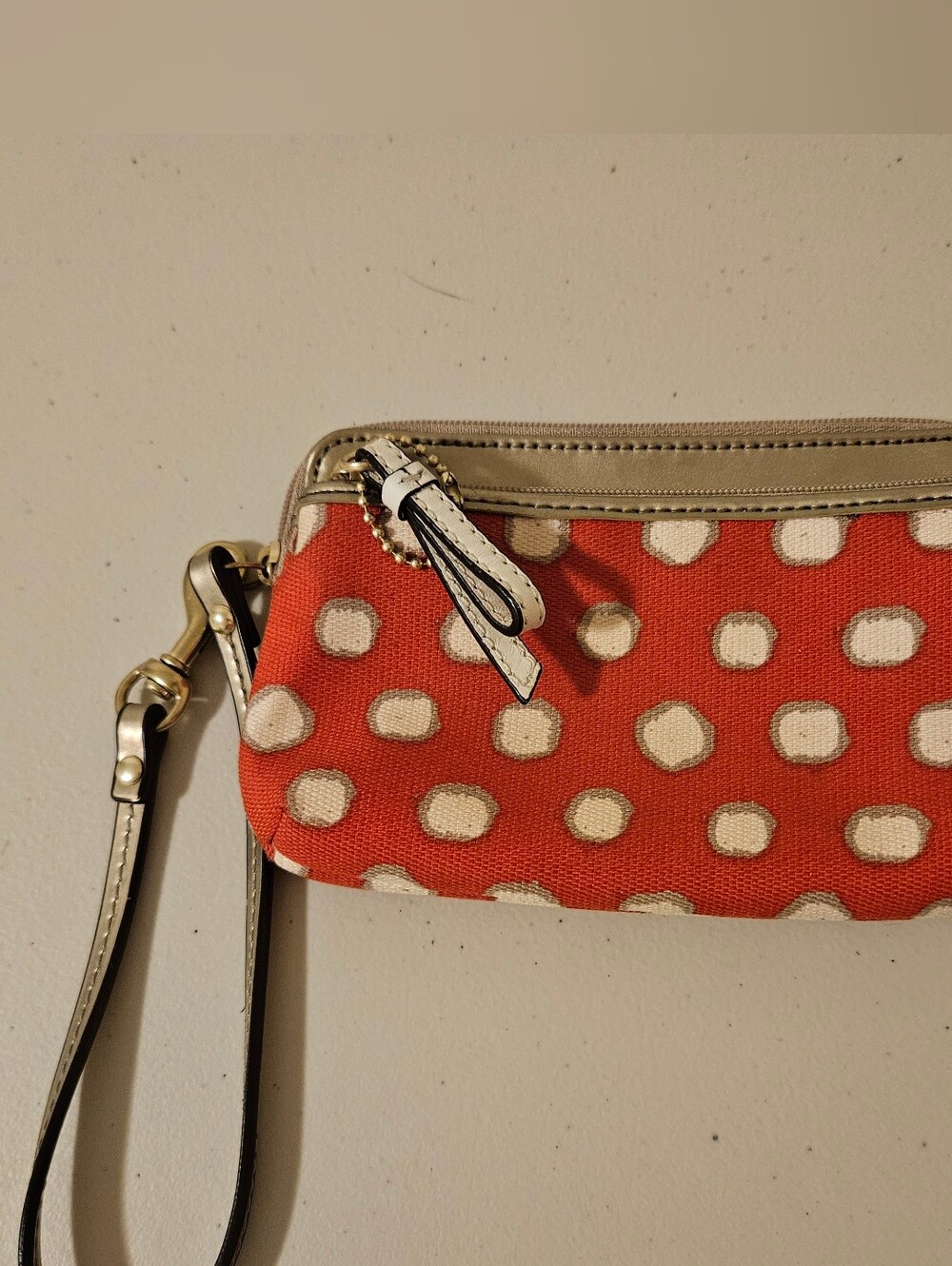 Coach Poppy Mini Dot Wristlet Coral Gold Hardware